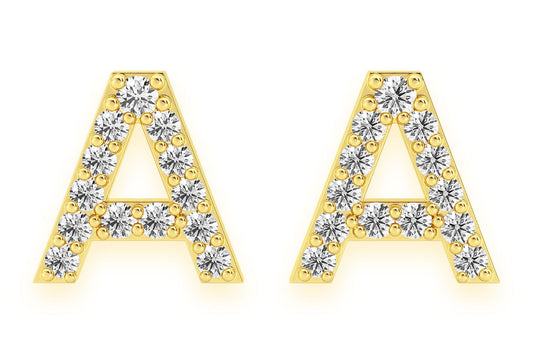 ALPHABET STUD DIAMOND EARRINGS 14K SOLID GOLD 0.10CTW