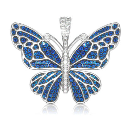 BUTTERFLY BLUE DIAMOND PENDANT 14K SOLID GOLD 1.75CTW