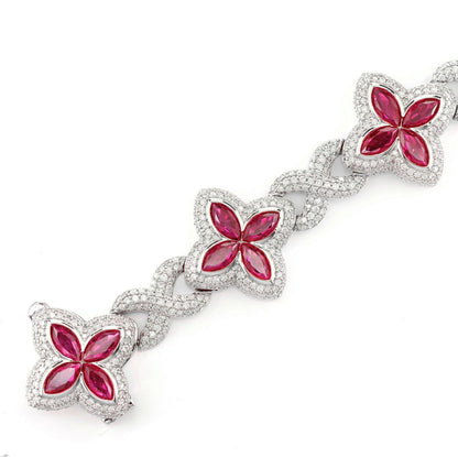 RUBY DIAMOND MARQUISE FLOWER INFINITY LINK BRACELET SOLID GOLD 19.60CTW