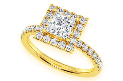 THAV - .75CT PRINCESS CUT - SCALLOP HALO ONE ROW- DIAMOND ENGAGEMENT RING