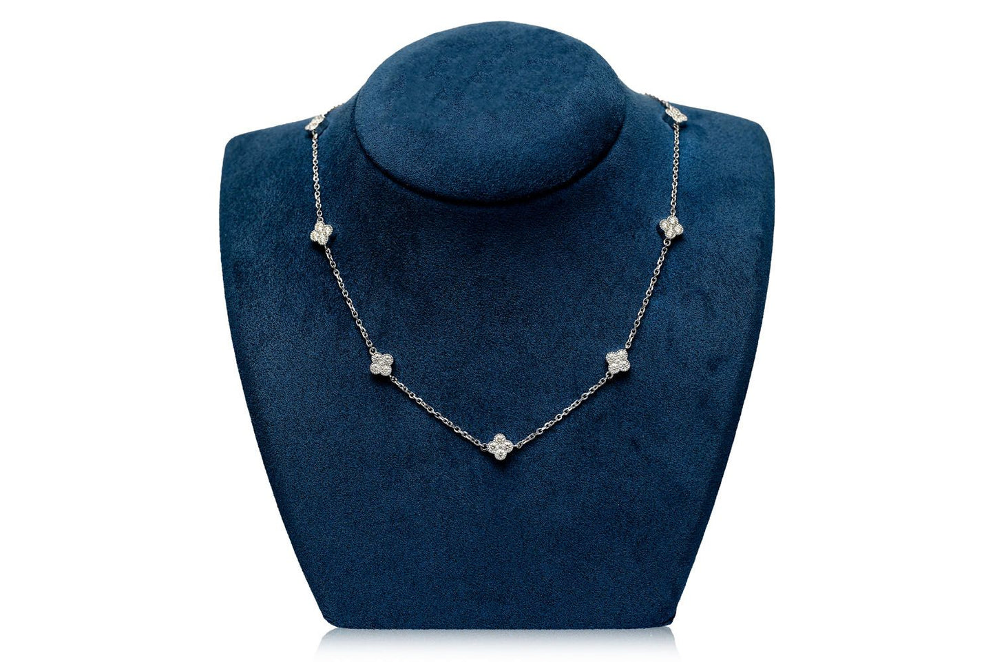 DIAMOND MILGRAIN CLOVER STATION NECKLACE 14K SOLID GOLD 2.35CTW