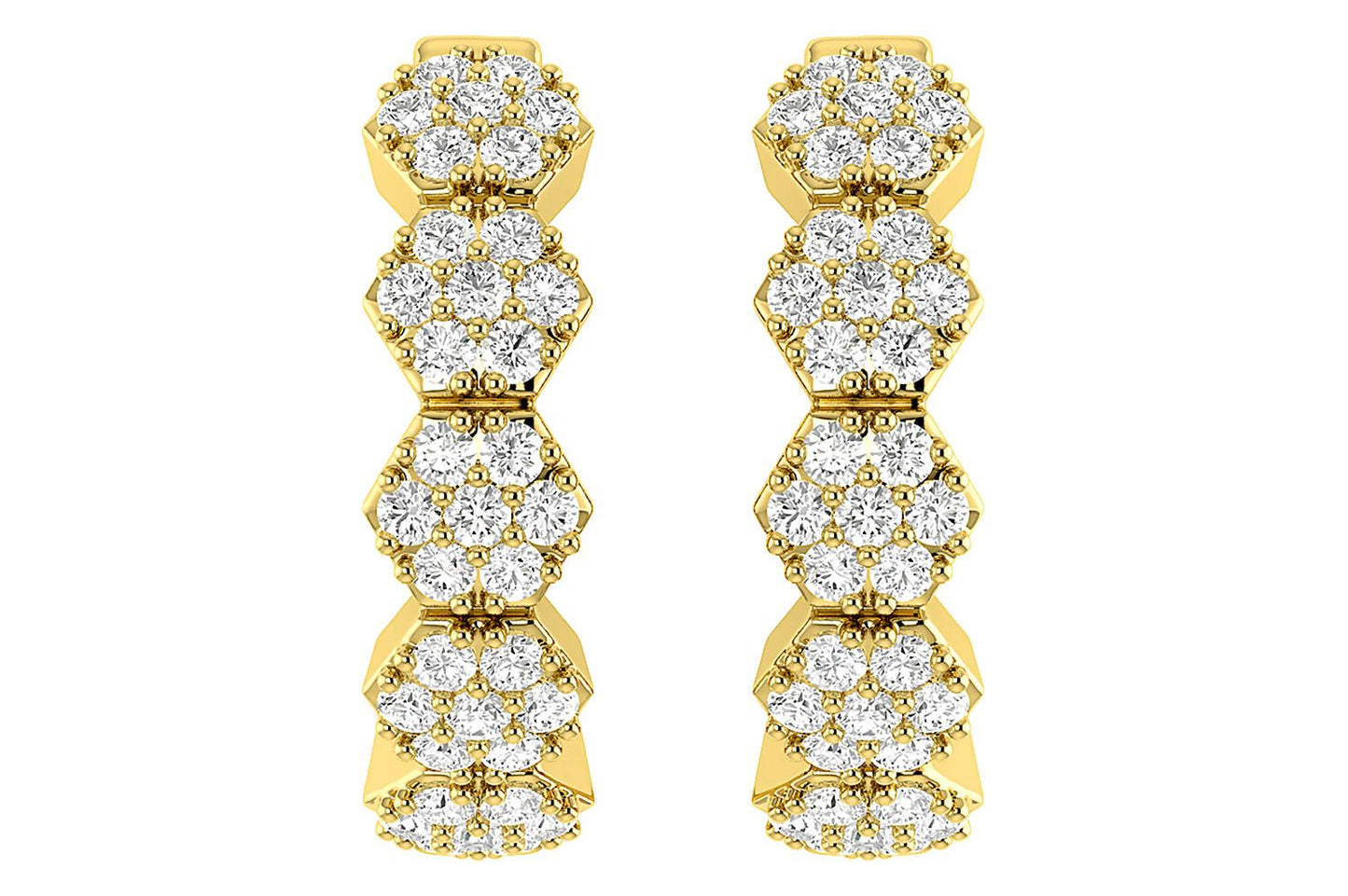 HEXAGON DIAMOND HOOP EARRINGS 14K SOLID GOLD 0.30CTW