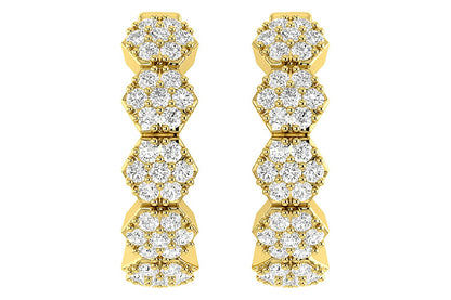 HEXAGON DIAMOND HOOP EARRINGS 14K SOLID GOLD 0.30CTW