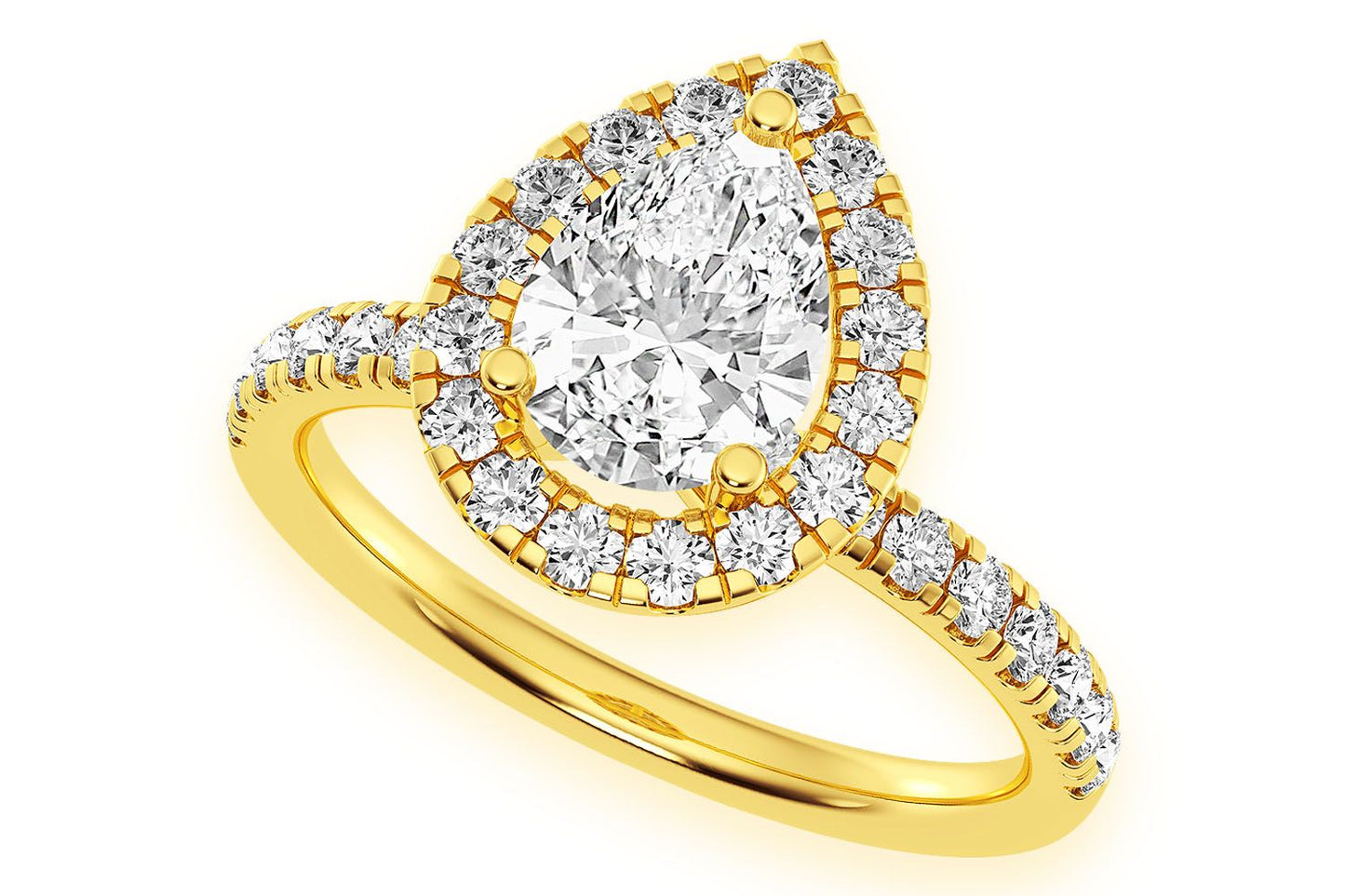 THAV - 1.00CT PEAR SOLITAIRE - SCALLOP HALO ONE ROW - DIAMOND ENGAGEMENT RING