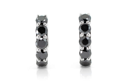 BLACK DIAMOND HOOP EARRINGS 14K SOLID GOLD 1.00CTW