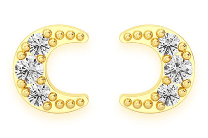 CERCEI MOON STUD CU DIAMANTE, AUR MASIV DE 14K, 0.05CT