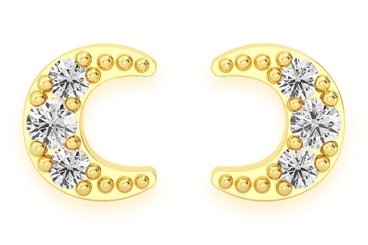 MOON STUD DIAMOND EARRINGS 14K SOLID GOLD 0.05CTW