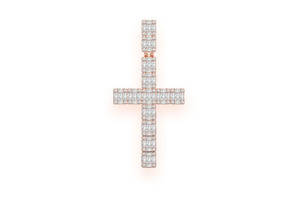 BAGUETTE CROSS DIAMOND PENDANT 14K SOLID GOLD 1.00CTW