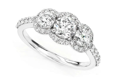 3 STONE HALO DIAMOND ENGAGEMENT RING 1.50CTW- 14K SOLID GOLD