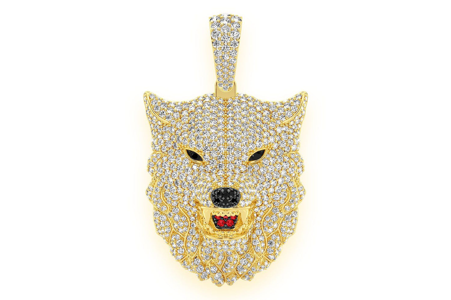 WOLF DIAMOND PENDANT 14K SOLID GOLD 4.75CTW