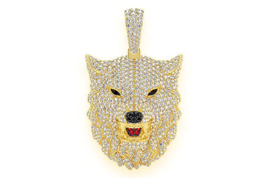 WOLF DIAMOND PENDANT 14K SOLID GOLD 4.75CTW