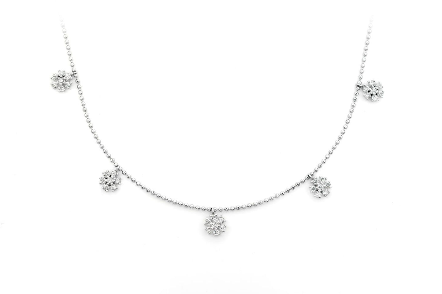 FLORAL DIAMOND STATION NECKLACE 14K SOLID GOLD 0.50CTW