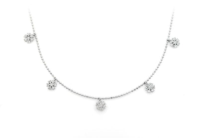 FLORAL DIAMOND STATION NECKLACE 14K SOLID GOLD 0.50CTW