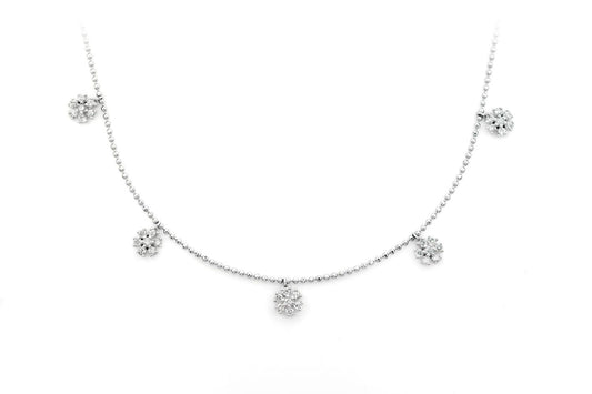 FLORAL DIAMOND STATION NECKLACE 14K SOLID GOLD 0.50CTW