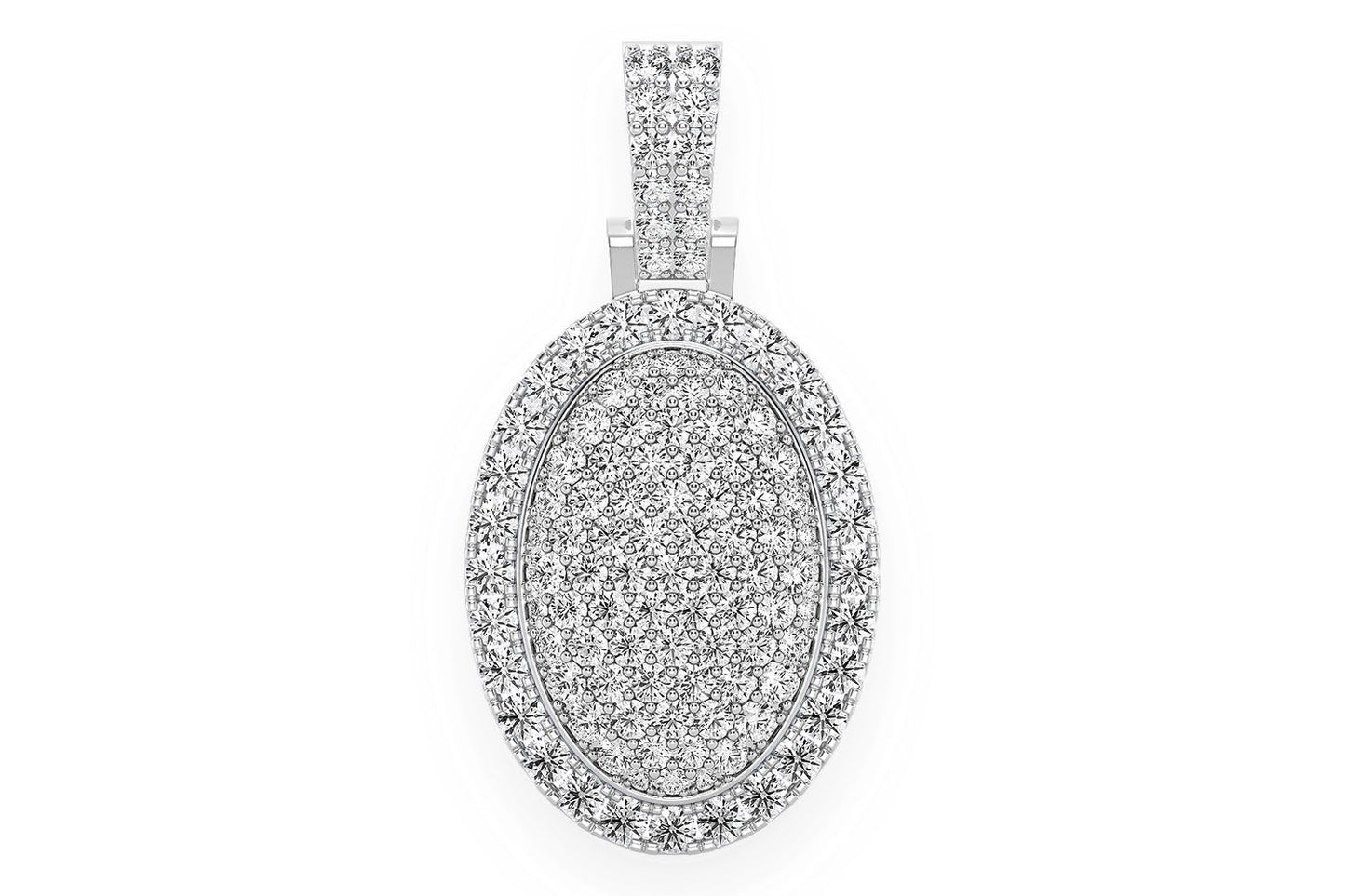 OVAL PILLOW DOUBLE LAYER DIAMOND PENDANT 14K SOLID GOLD 2.50CTW