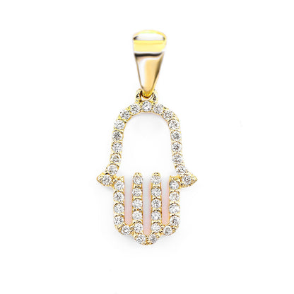 OPEN DIAMOND HAMSA PENDANT 14K SOLID GOLD 0.15CTW