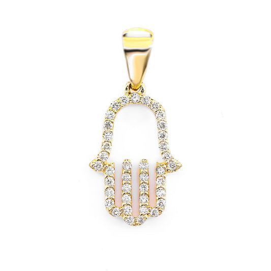 OPEN DIAMOND HAMSA PENDANT 14K SOLID GOLD 0.15CTW