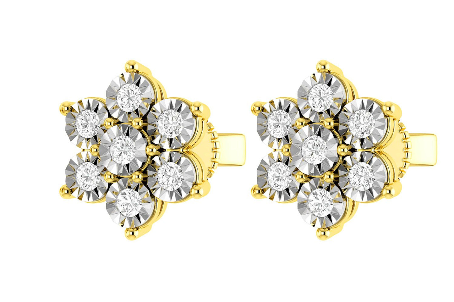 6 POINT DIAMOND FLOWER STUD EARRINGS 14K SOLID GOLD 0.65CTW