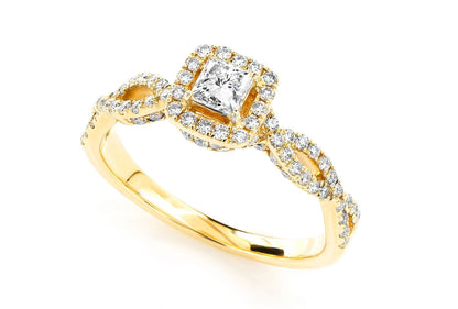 0.85CTW PRINCESS HALO TWIST SHANK - DIAMOND ENGAGEMENT RING