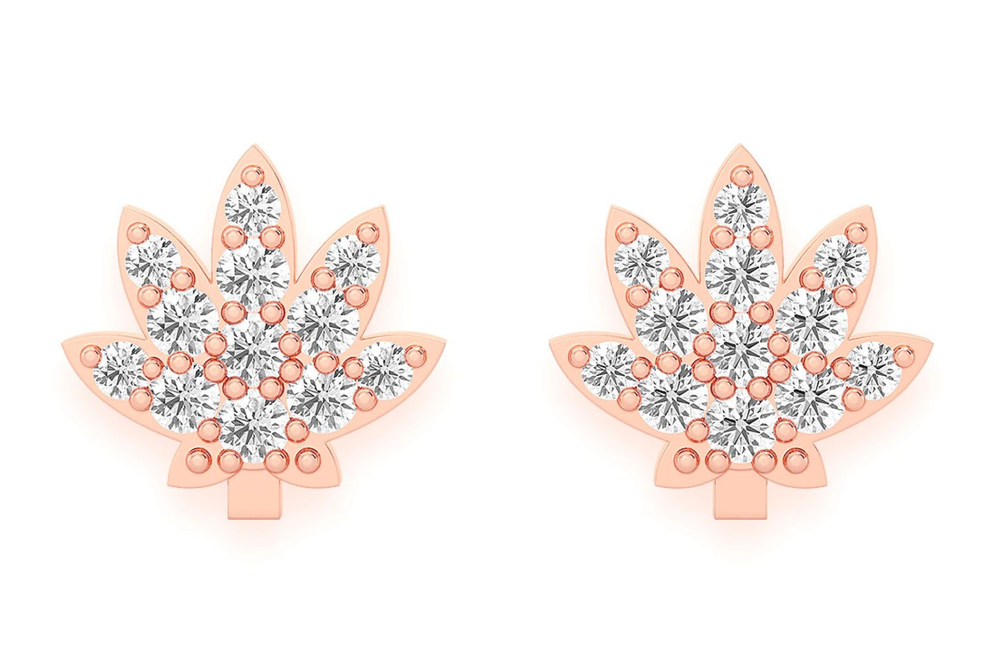 CANNABIS LEAF STUD DIAMOND EARRINGS 14K SOLID GOLD 0.10CTW