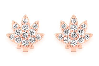 CANNABIS LEAF STUD DIAMOND EARRINGS 14K SOLID GOLD 0.10CTW