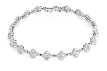 BEADED MILGRAIN CLOVER DIAMOND BRACELET 14K SOLID GOLD 1.84CTW