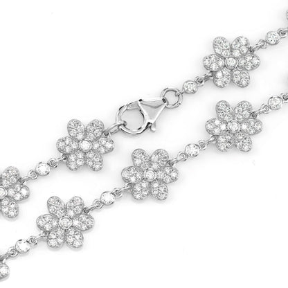 SIX PETAL FLOWER DIAMOND LINK STATION CHAIN 14K SOLID GOLD 7.00CTW