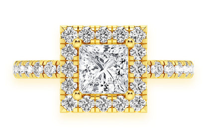 THAV - .75CT PRINCESS CUT - SCALLOP HALO ONE ROW- DIAMOND ENGAGEMENT RING