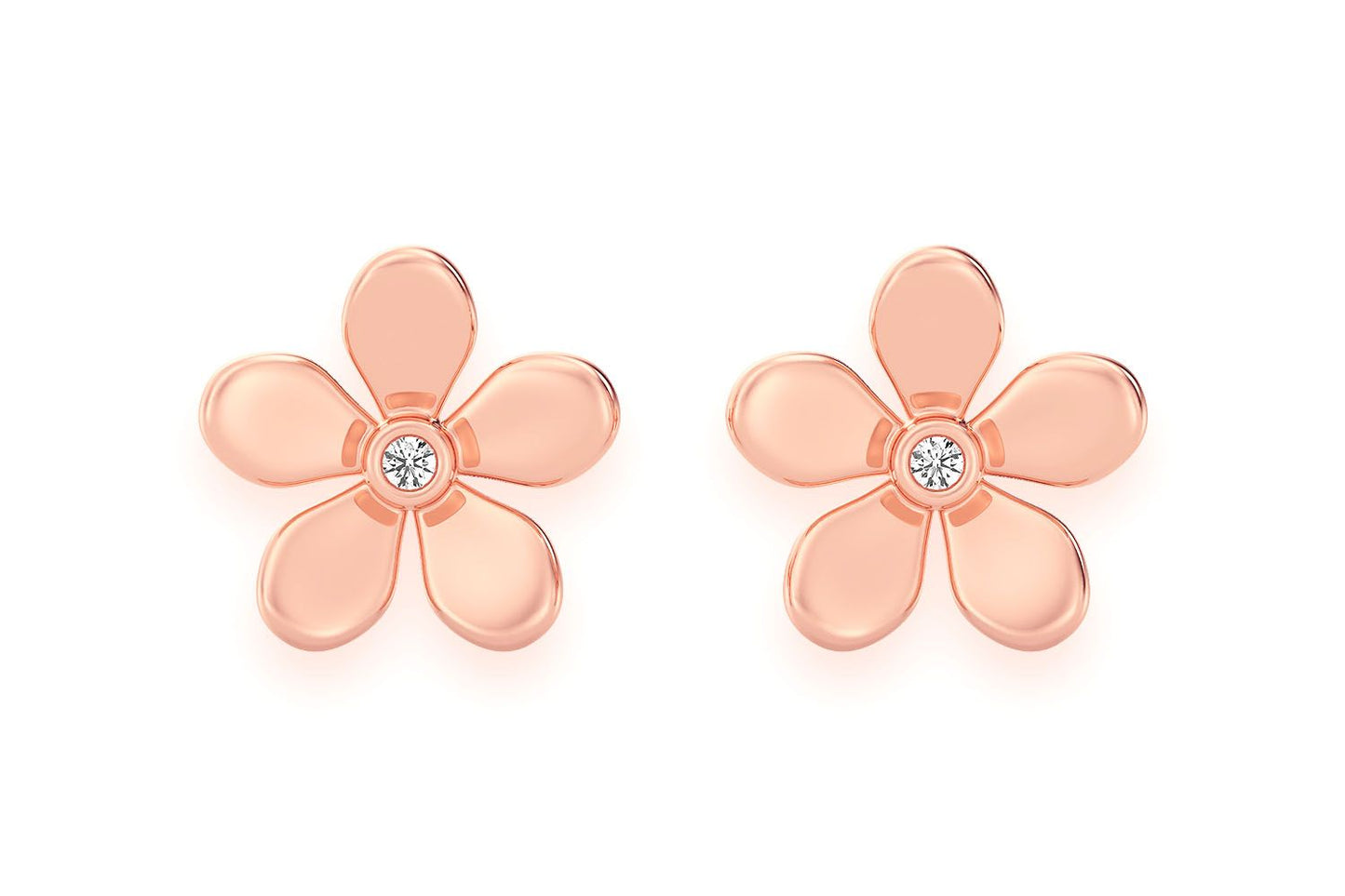 FLOWER PETAL DIAMOND EARRINGS 14K SOLID GOLD 0.02CTW