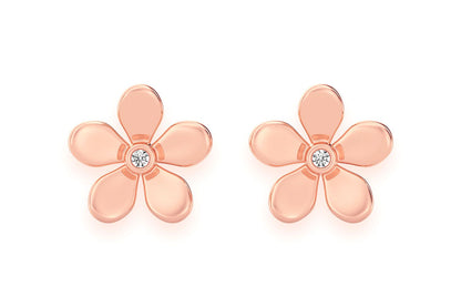 FLOWER PETAL DIAMOND EARRINGS 14K SOLID GOLD 0.02CTW