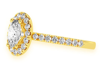 THAV - 0.75CT OVAL SOLITAIRE - SCALLOP HALO ONE ROW - DIAMOND ENGAGEMENT RING