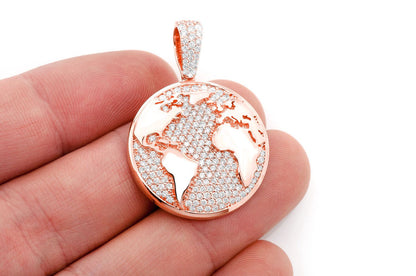 GLOBE DIAMOND PENDANT 14K SOLID GOLD 1.25CTW