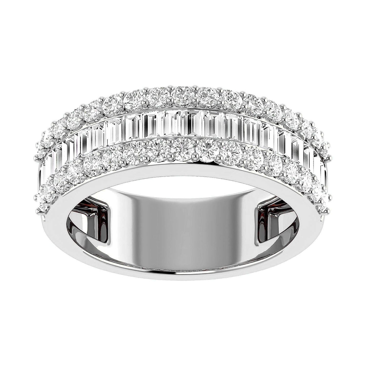 BORDER BAGUETTE & ROUND DIAMOND RING 14K SOLID GOLD 1.20CTW