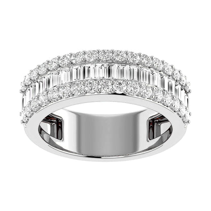BORDER BAGUETTE & ROUND DIAMOND RING 14K SOLID GOLD 1.20CTW