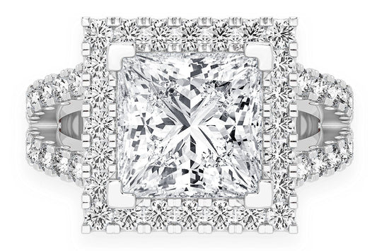 3.00CT PRINCESS SOLITAIRE - TWO ROW SPLIT - DIAMOND ENGAGEMENT RING