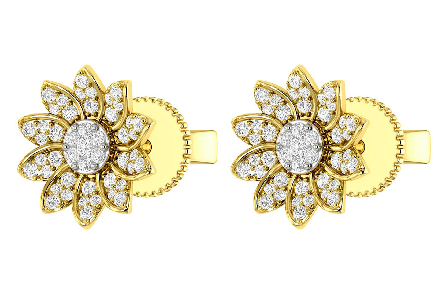 SUNFLOWER DIAMOND STUD EARRINGS 14K SOLID GOLD 0.30CTW