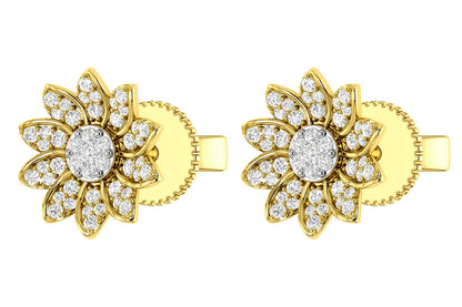 SUNFLOWER DIAMOND STUD EARRINGS 14K SOLID GOLD 0.30CTW