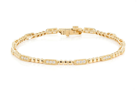 THREE STONE ANTIQUE BEAD LINK BRACELET 0.50CTW 14K SOLID GOLD