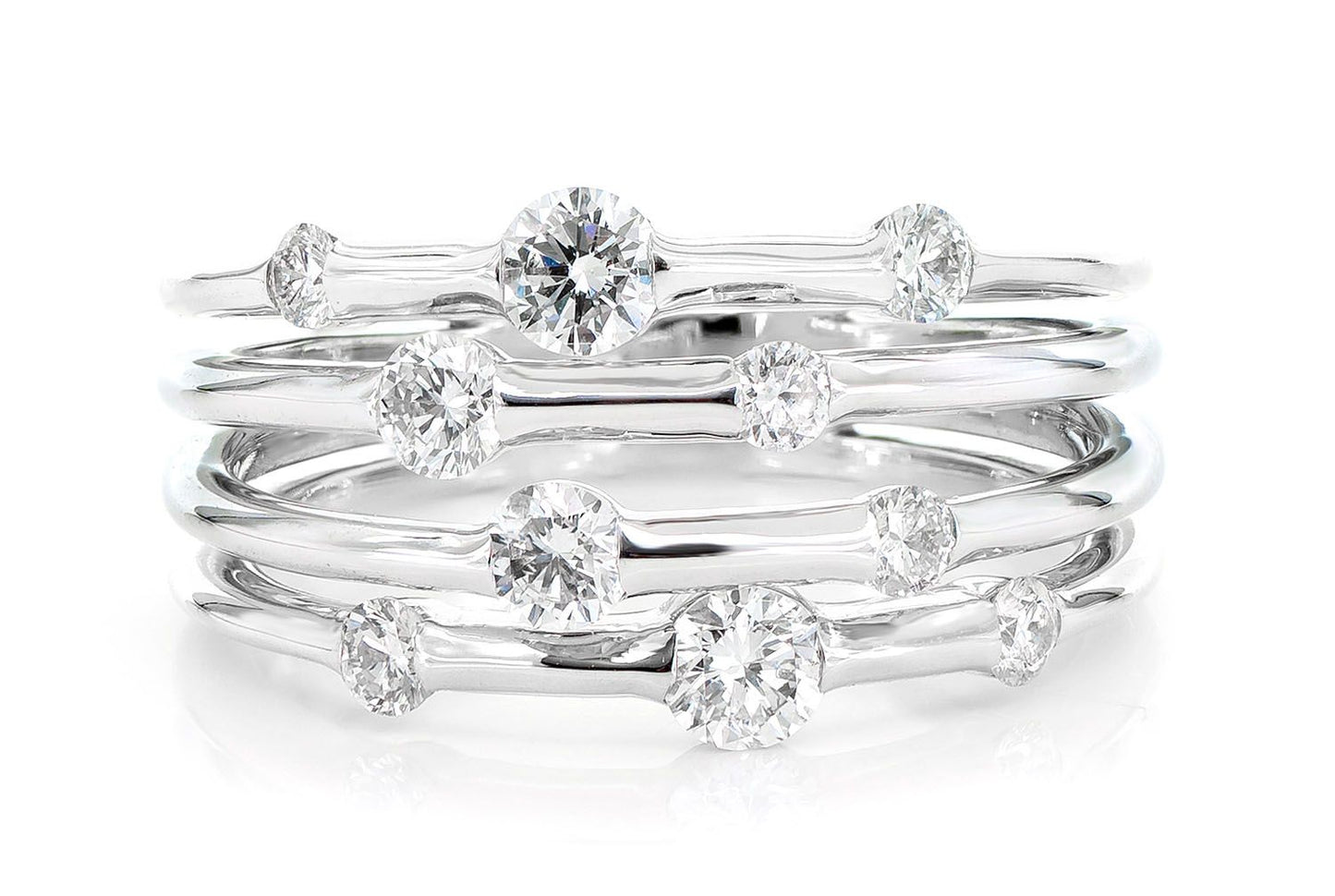 FOUR ROW GYPSY SCATTERED DIAMOND BAND 14K SOLID GOLD 0.90CTW