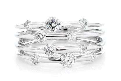 FOUR ROW GYPSY SCATTERED DIAMOND BAND 14K SOLID GOLD 0.90CTW