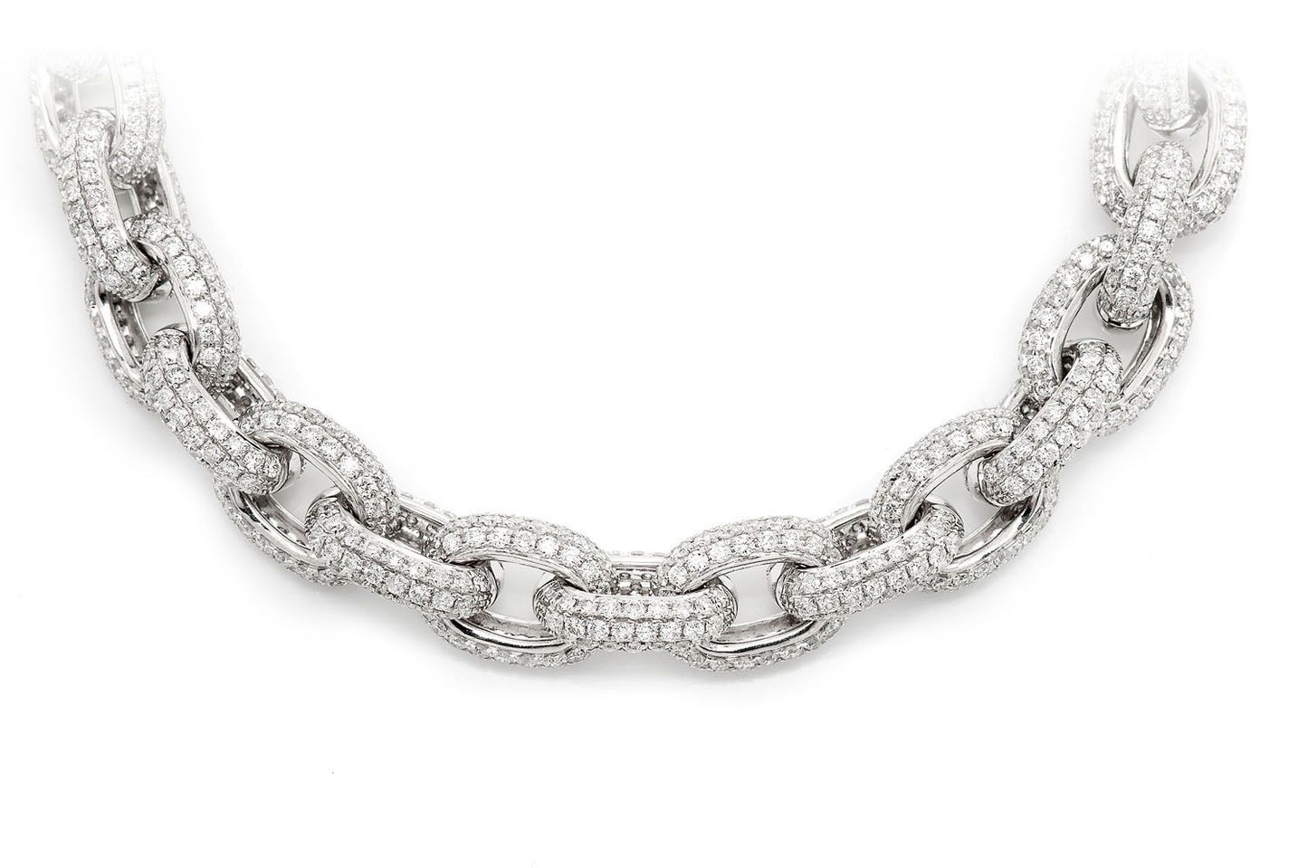 ELONGATED ROLO LINK DIAMOND NECKLACE 14K SOLID GOLD 58.48CTW