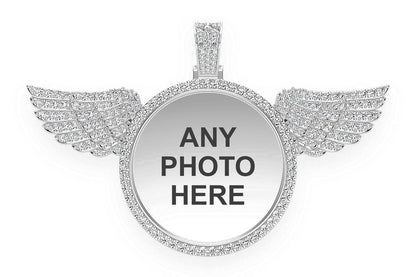MEMORY WINGS PHOTO DIAMOND PENDANT 14K SOLID GOLD 8.75CTW