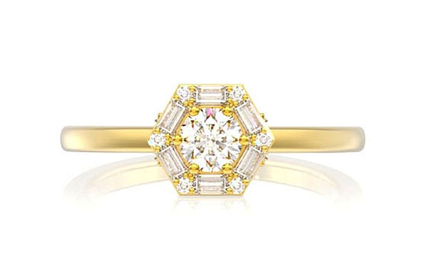 0.50CTW HEXAGON DIAMOND HALO RING 14K SOLID GOLD