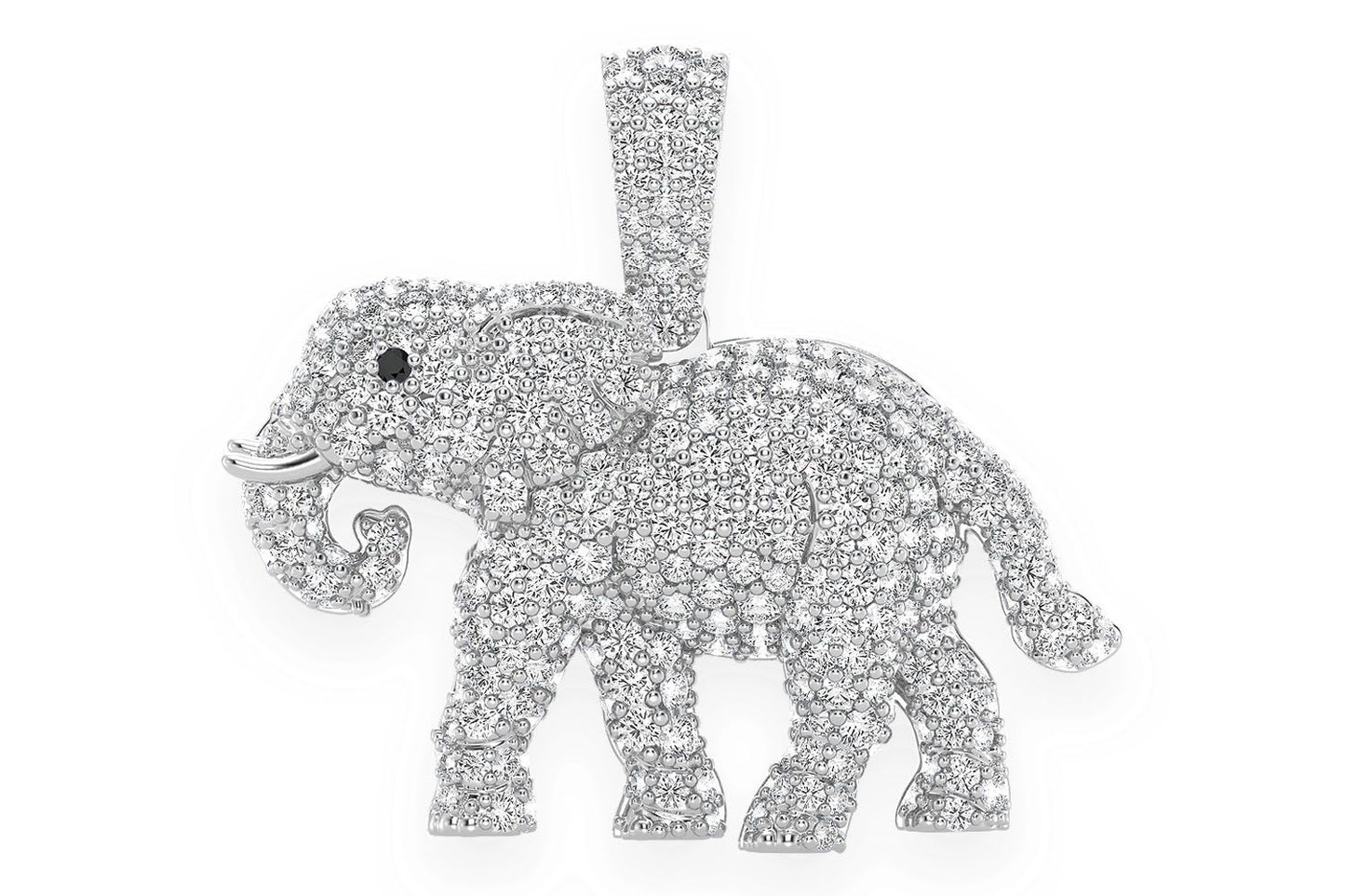 ELEPHANT WALKING DIAMOND PENDANT 14K SOLID GOLD 1.50CTW