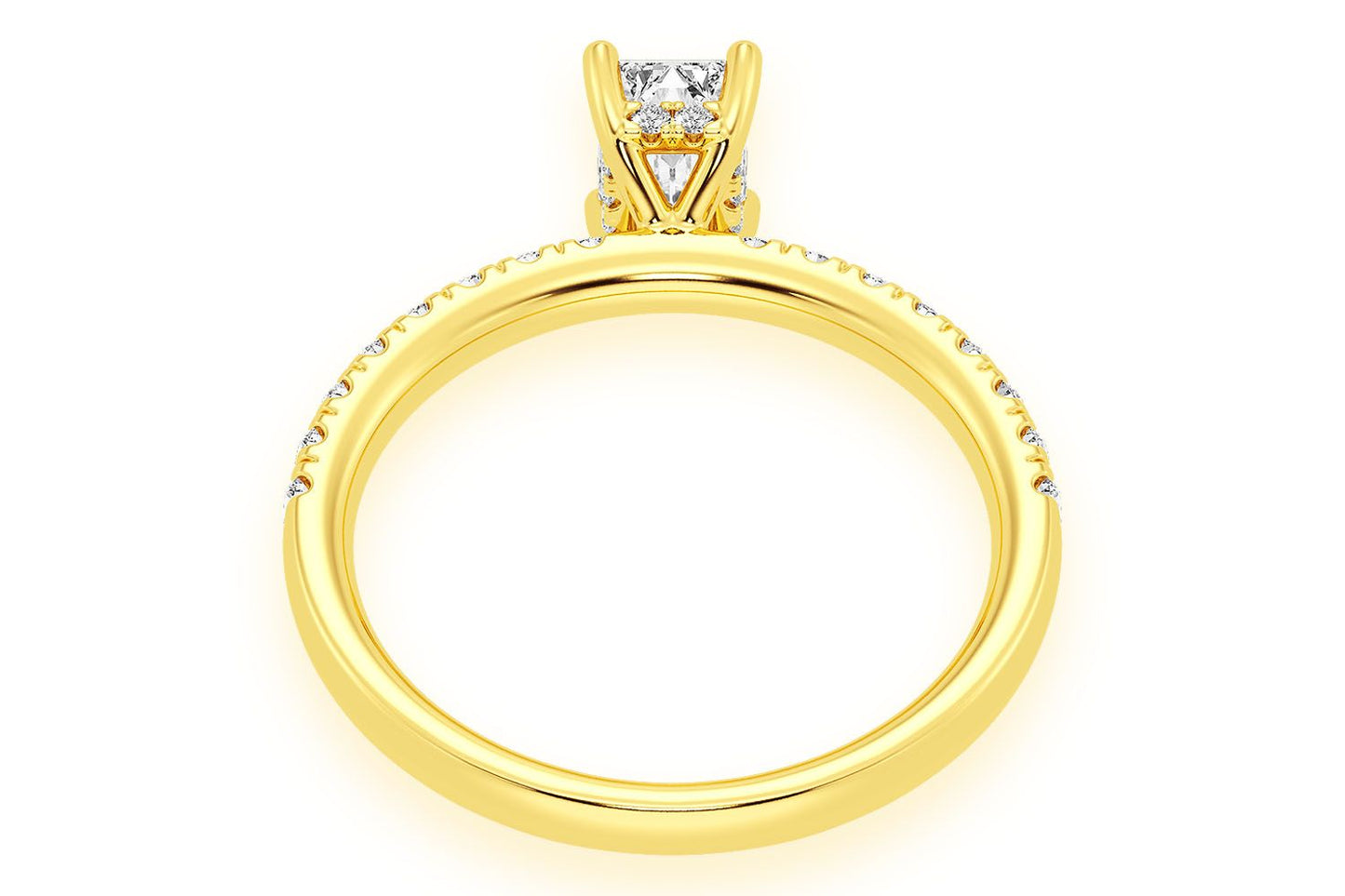 THINN - 0.50CT EMERALD SOLITAIRE - ONE ROW UNDER HALO - DIAMOND ENGAGEMENT RING
