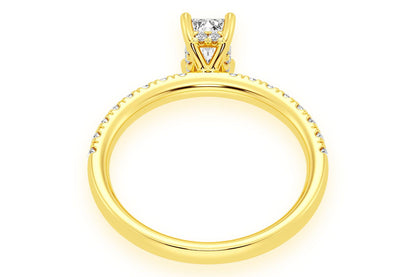 THINN - 0.50CT EMERALD SOLITAIRE - ONE ROW UNDER HALO - DIAMOND ENGAGEMENT RING
