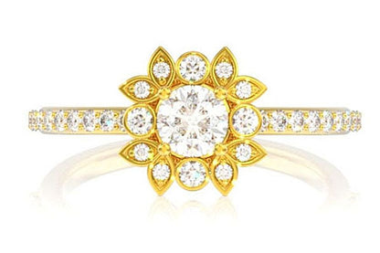 0.50CTW ANTIQUE HALO DIAMOND ENGAGEMENT RING - 14K SOLID GOLD