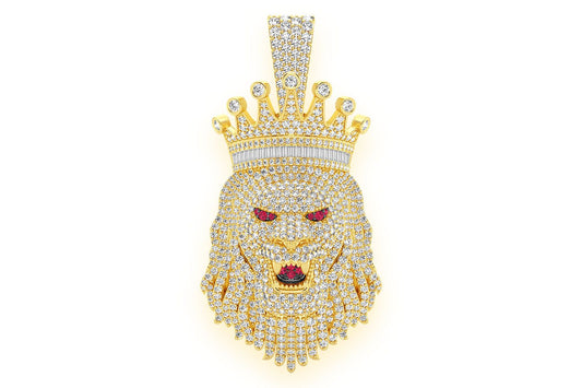 KING CROWN LION DIAMOND PENDANT 14K SOLID GOLD 6.75CTW
