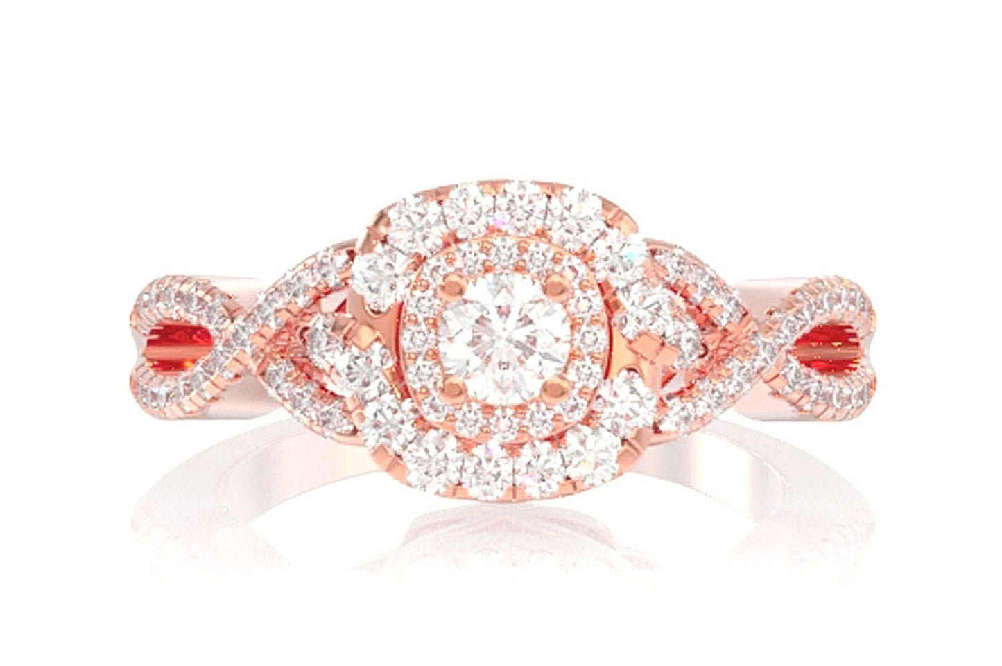 0.70CTW ROUND DIAMOND HALO CROSSOVER SHANK - DIAMOND ENGAGEMENT RING