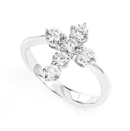POINTED CROSS DIAMOND RING 14K SOLID GOLD 0.90CTW